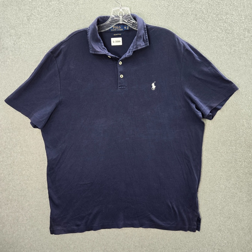 Ralph Lauren Men Polo Shirt XL Blue Pima Soft Touch Collar Short Sleeve